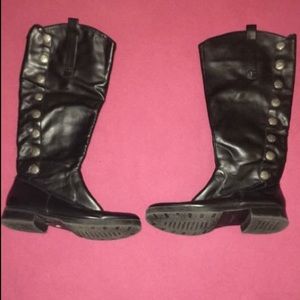 Faux Leather Boots with Silver Buttons